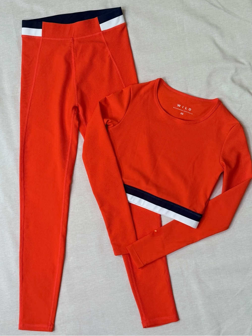 Wilo The Label Contra Workout Set Orange Blue Ribbed Athletic Size XS